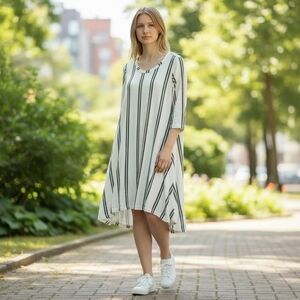 Justify Mini Dress White Striped Long Sleeve Casual A-line Shift Knit Juniors